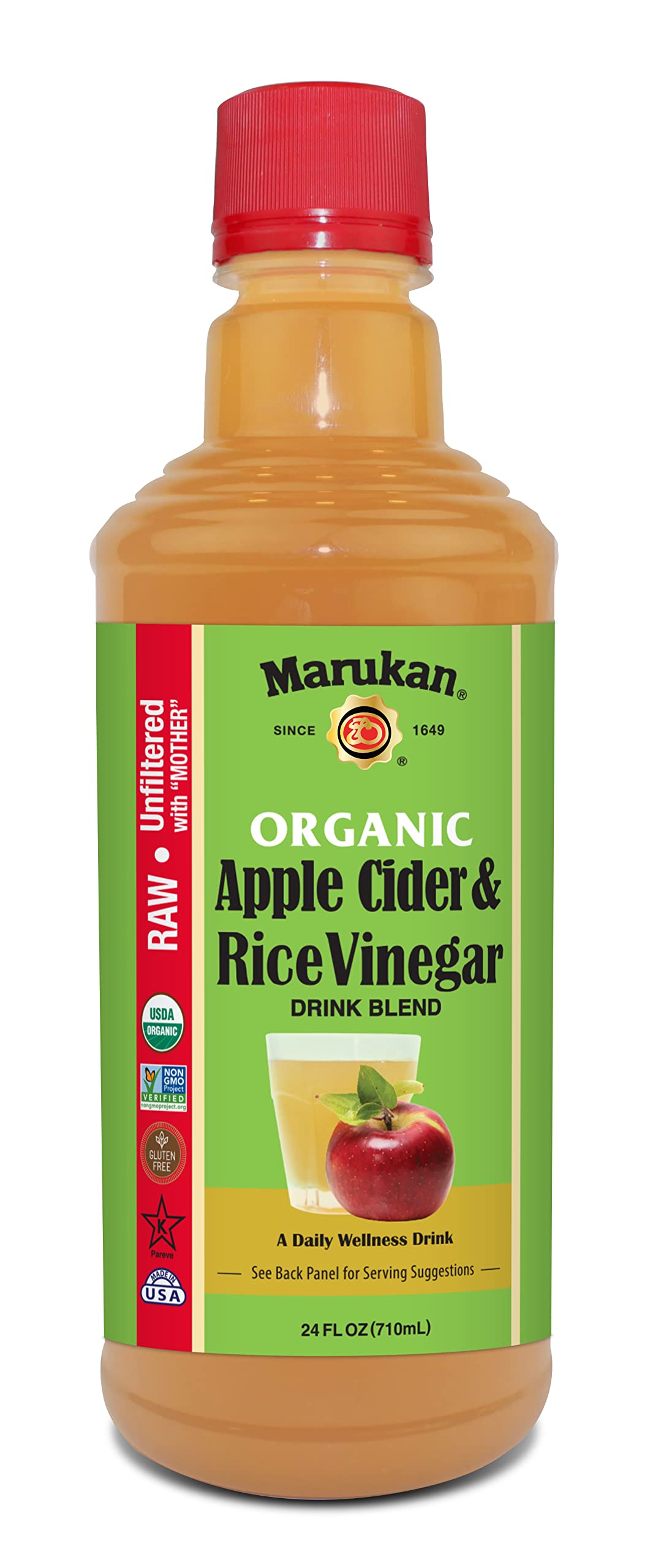 Marukan Organic Apple Cider Vinegar & Rice Vinegar Drink Blend, Raw & Unfiltered, 24 Fl Oz
