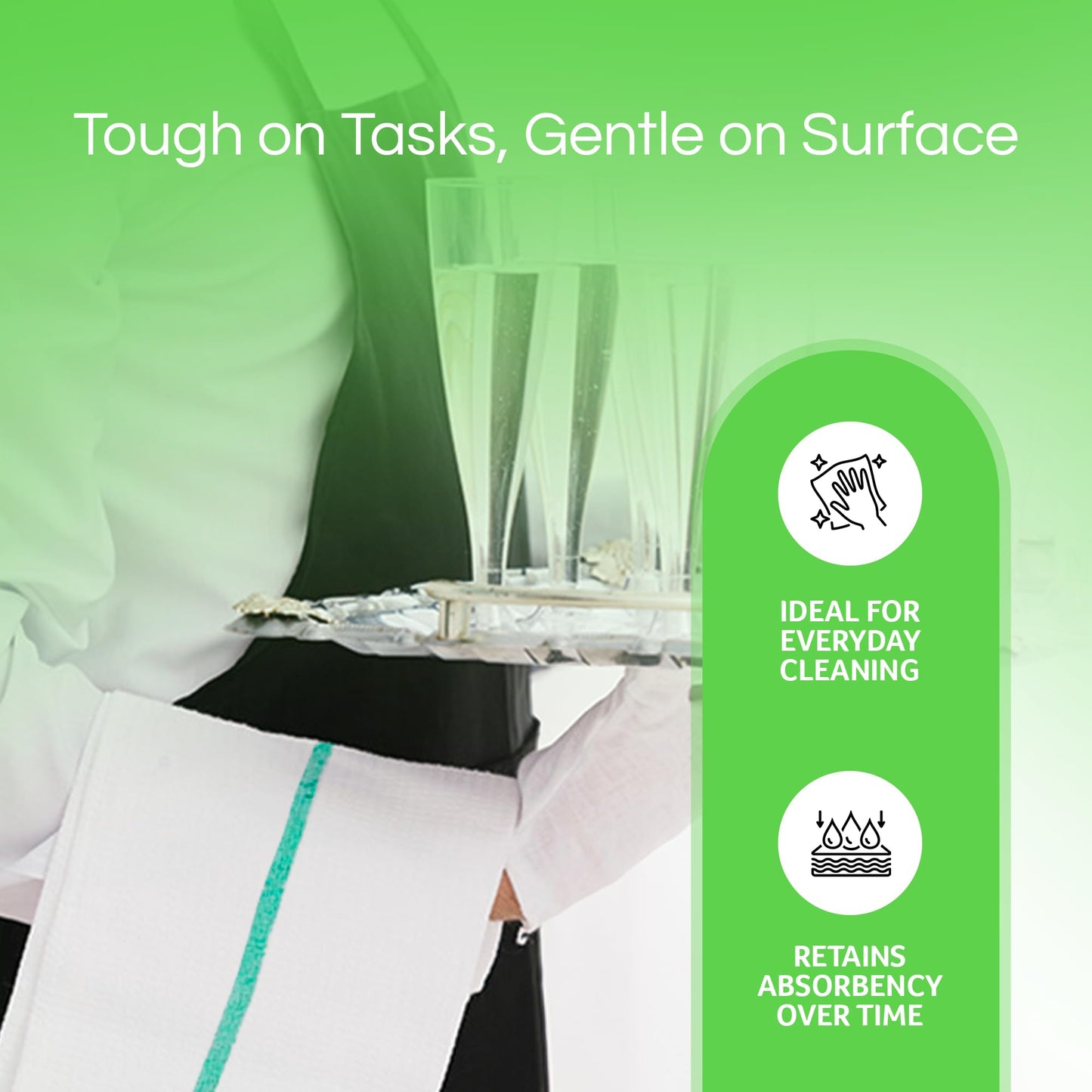 Towels N More 24 Green Stripe Cleaning Towels For Kitchen, 16X19 Bar Mop Dish Towels - 30Oz Commercial Grade Cotton Absorbent Re