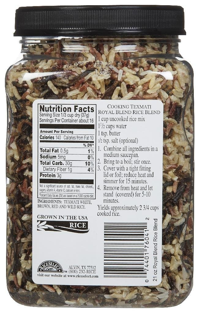 RiceSelect Royal Blend Rice - Texmati White, Brown, Wild & Red Rice, Gluten-Free, Non-GMO, 21 oz (Pack of 4 Jars)