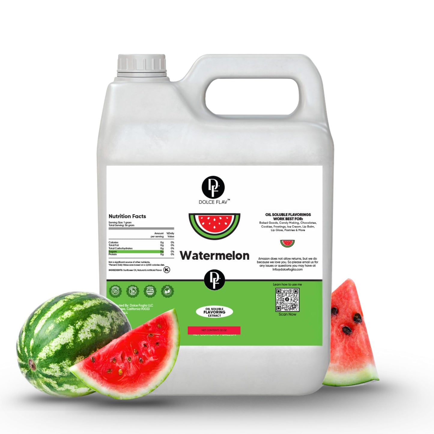 Dolce Flav Watermelon Flavoring - 32 Oz. - Top-Grade Oil-Based Extract For Chocolates Frostings Baked Goods & Confections | Ideal For Summer Treats & Commercial Kitchens