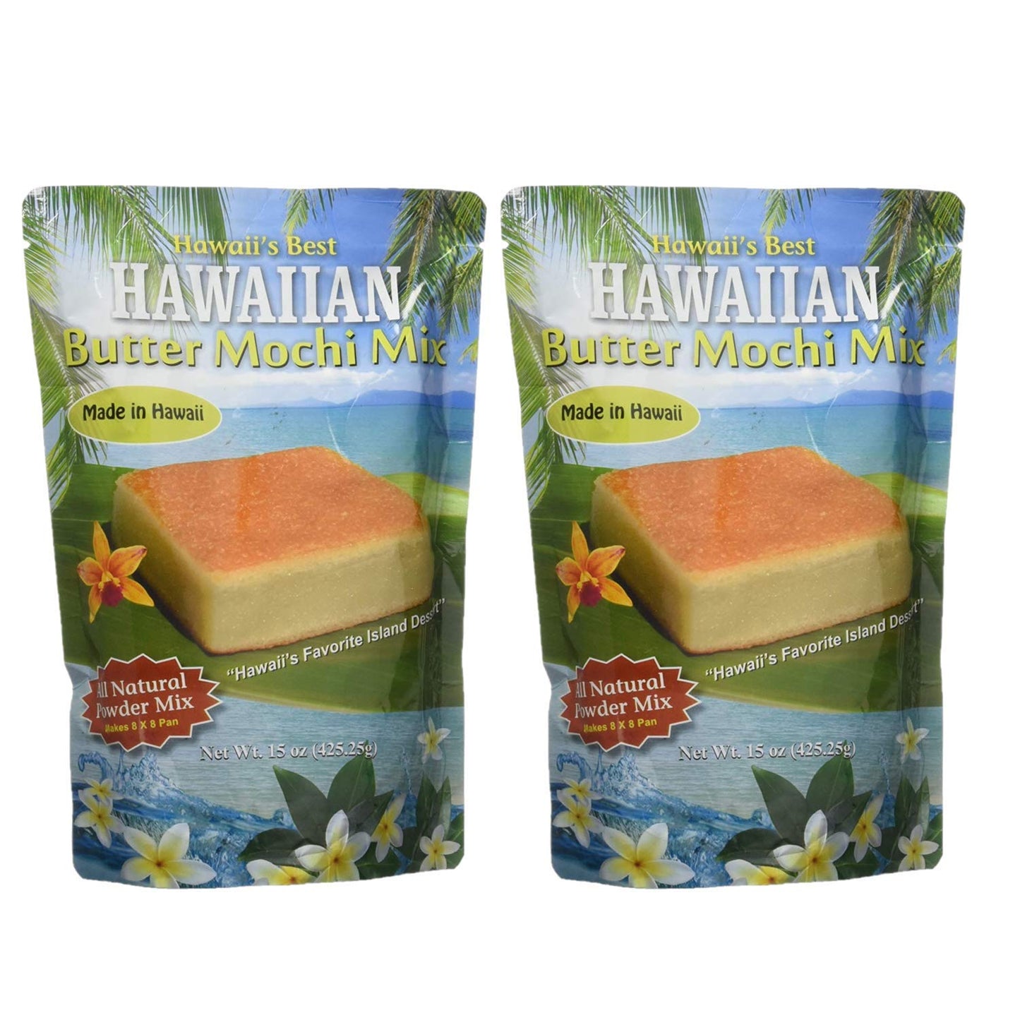 4 Set of Two Pack - Brand Hawaiis Best Butter Mochi Size 15 oz Each - Easy to Make Traditional Hawaiian Style Butter Mochi Cake