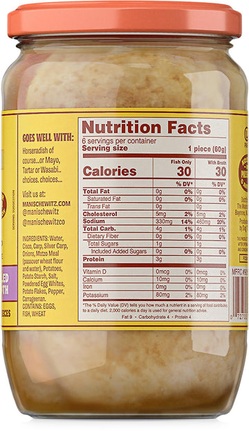 Manischewitz Gefilte Fish in Jelled Broth 24oz (2 Pack), Packed with Protein, No Added MSG, Kosher for Passover