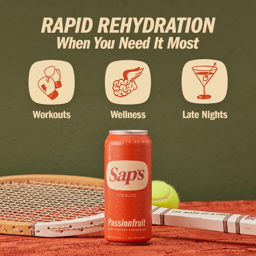 Saps Rapid Rehydration Sports Drink - 12 Cans, Passionfruit With Electrolytes And Adaptogens For Workouts, Wellness - Zero Artif
