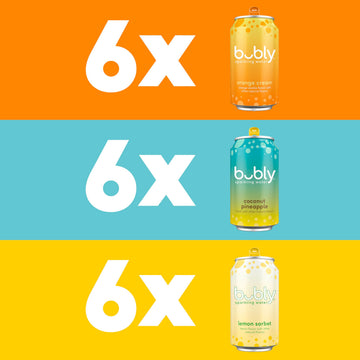Bubly Sparkling Water Citrus Variety Pack, Zero Sugar, 12 Fl Oz Cans, Pack of 18