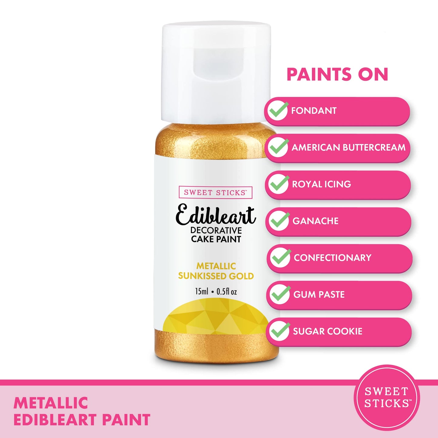 SWEET STICKS Edible Art Cake Paint, Metallic Sunkissed Gold, 0.5 Fl Oz