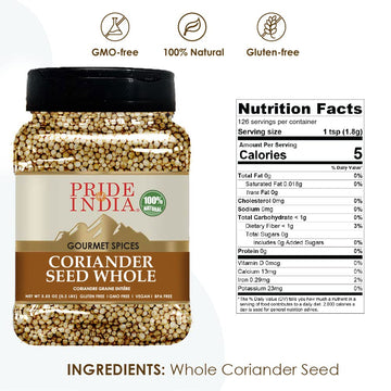 Pride Of India Coriander Seed Whole Spice - Fresh & Gourmet - 3.53 oz Dual Sifter Bottle