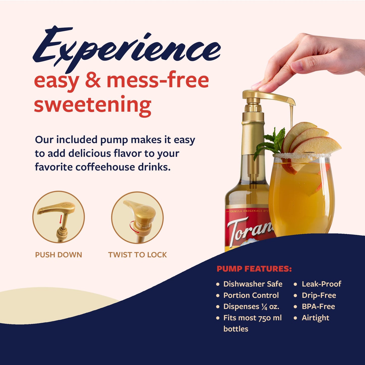 Torani Apple Syrup For Drinks, Flavoring For Iced Tea, Lemonade, Sodas, And Cocktails, Glass Bottle With Pump Included, 25.4 Fl