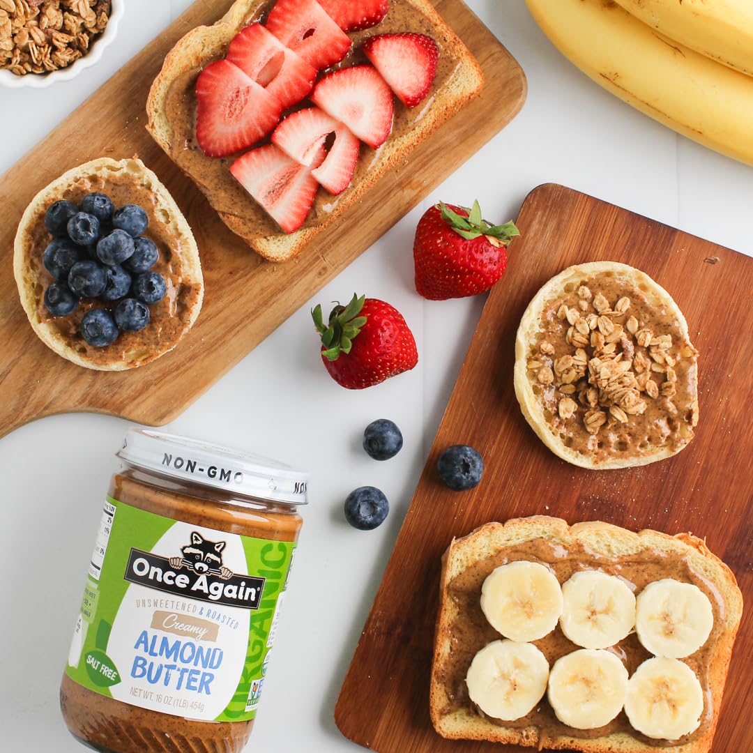 Once Again Organic Creamy Almond Butter, 16Oz - Roasted - Salt Free, Unsweetened - Usda Organic, Gluten Free Certified, Peanut F