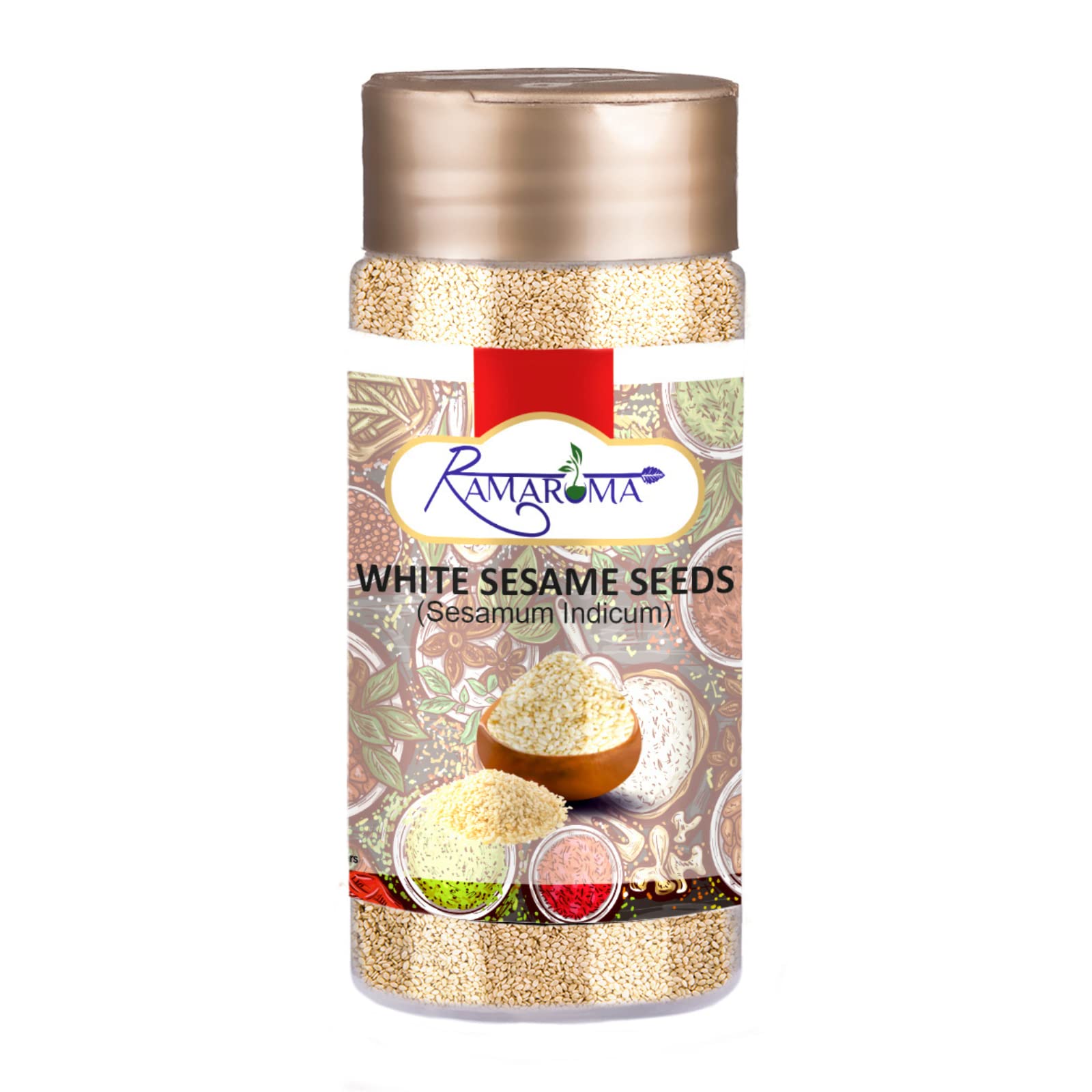 Ramaroma, Organic Hulled Sesame Seeds (100G/3.5Oz) Non-Gmo, Vegan | Rich & Pure Whole Raw White Sesame Seeds | Perfect For Noodl