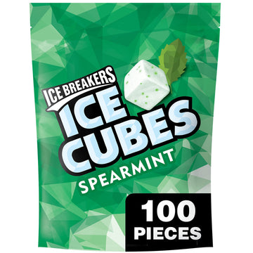 Ice Breakers Ice Cubes Spearmint Sugar Free Chewing Gum Pouch, 8.11 Oz (100 Pieces), (Packaging May Vary)