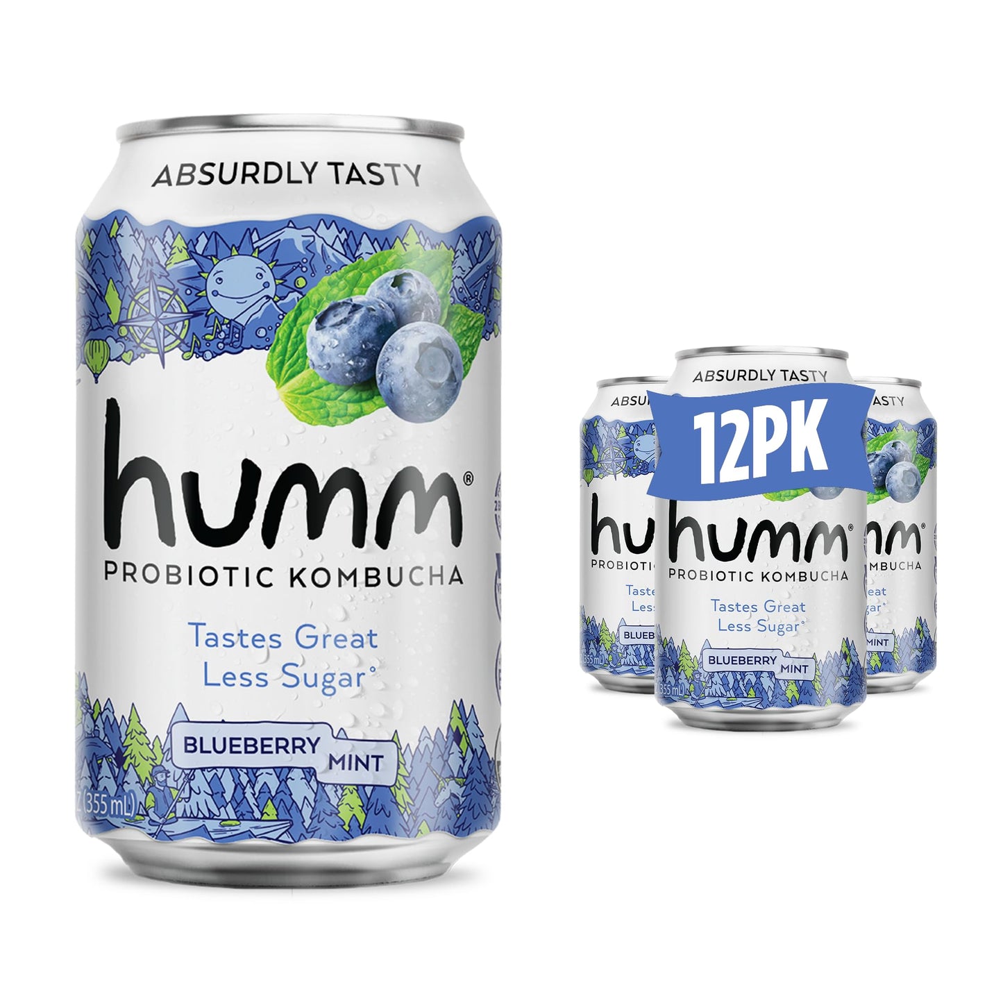 Humm Kombucha Blueberry Mint - Organic, Vegan & Gmo-Free (12 Pack)