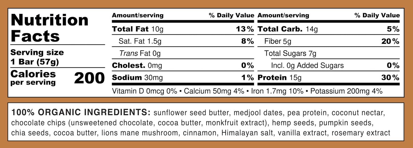 Feel Vegan Protein Bars | Brownie Chocolate Chip | Keto | Gluten Free | Organic | Lions Mane | 15g Plant Protein | Low Carb | Hi