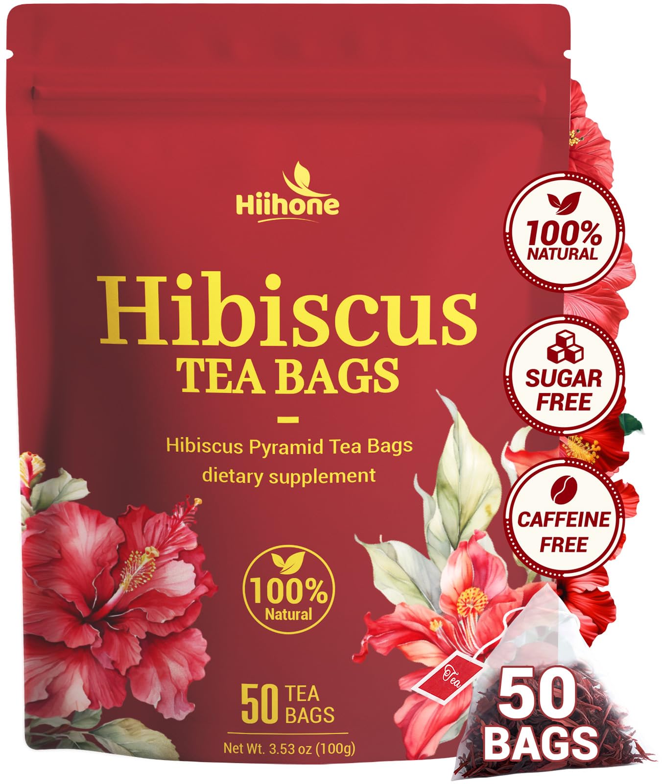 Hibiscus Tea Bags Hibiscus Flower Herbal Tea - Energy Blend & Sugar Free 50 Teabags