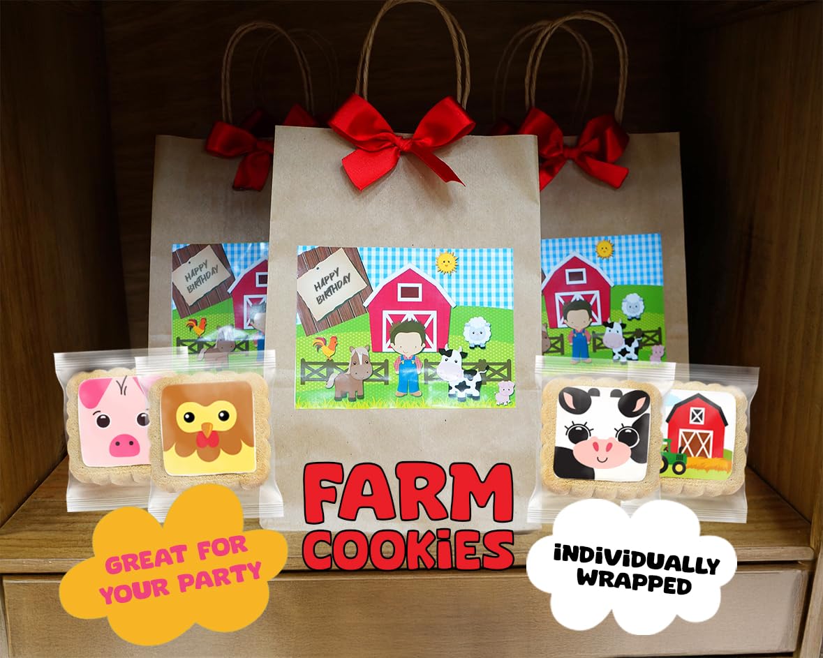 Farm Animal Cookies 24 Pack Party Favors Decorated Bulk | Individually Wrapped Sugar Cookies | Barn Yard Baby Shower Birthday Pa