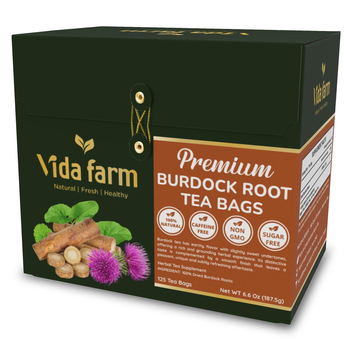 Vida Farm Burdock Root Tea Bags 125 Tea Bags Natural Burdock Root 100% Dried Herbal Tea Energy Blend Free Sugar Free