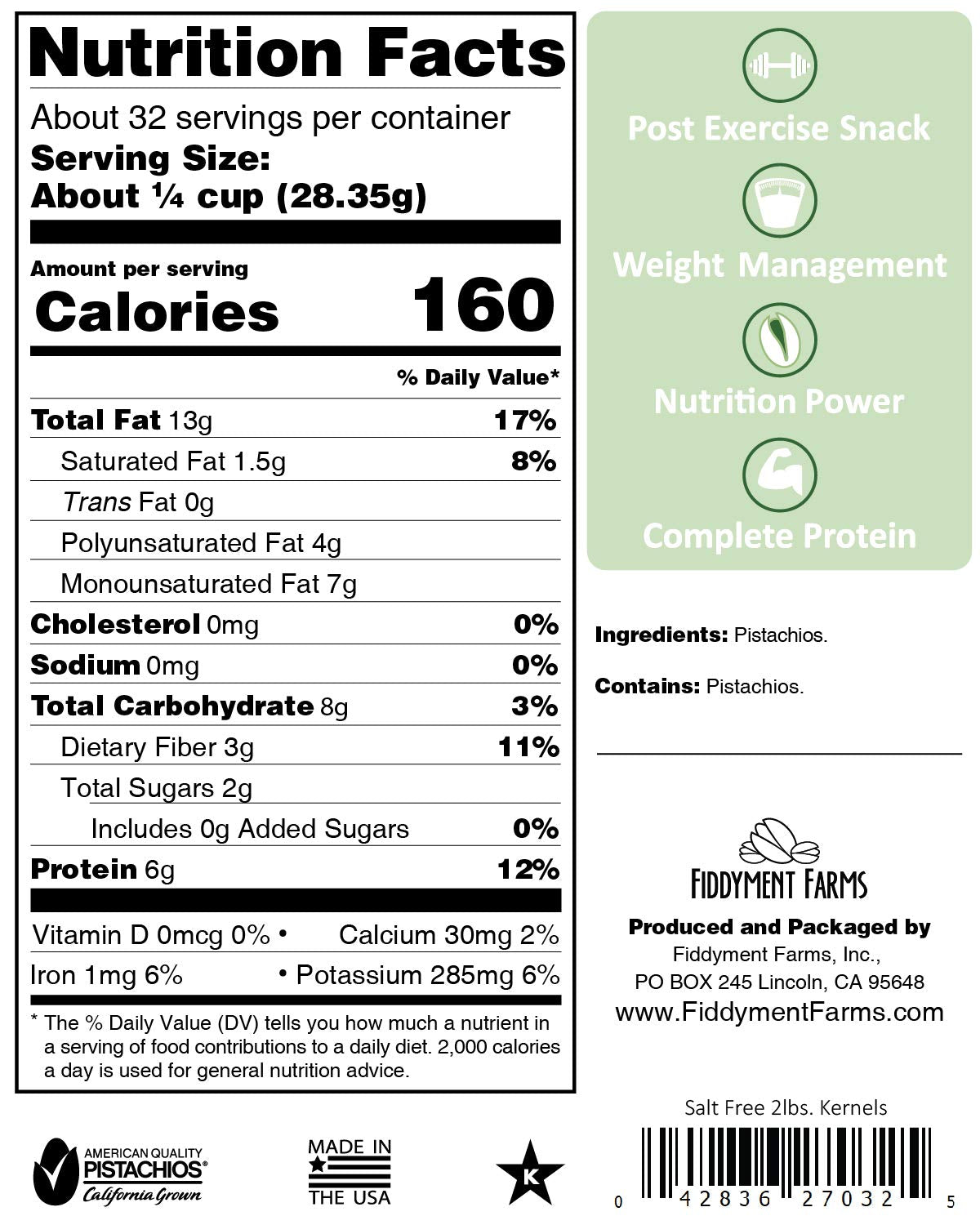 Fiddyment Farms 2lb Unsalted Pistachio Kernels