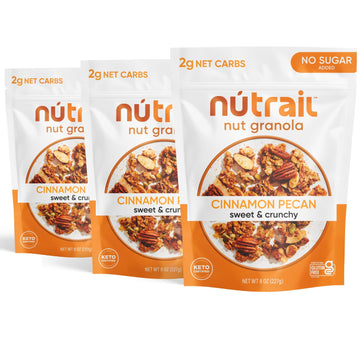 Nutrail Nut Granola Cereal, Cinnamon Pecan, No Sugar Added, Gluten Free, Grain Free, Keto, Low Carb, Healthy Breakfast 8 Oz. 3 C