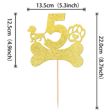 1 Pcs 5Th Birthday Cake Topper With Gold Glitter Dog Paw Five Years Old Birthday Puppy Dog Bone Cake Pick Decorations For Let'S