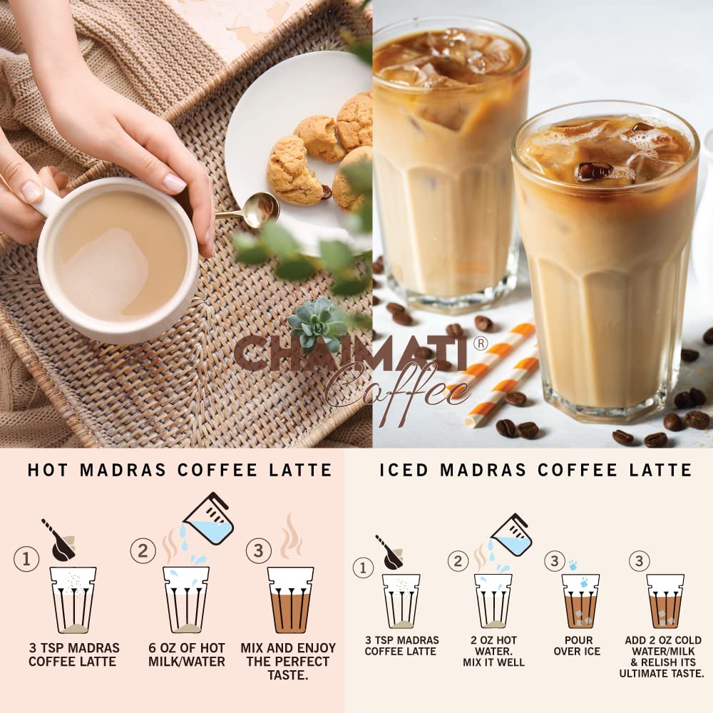 CHAIMATI Madras Instant Coffee - 32oz Pack - 100 Cups, Low Caffeine, Great for Hot/Iced Beverages