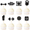 Ercadio 24 Pack Gym Workout Cupcake Toppers Glitter Biceps Dumbbells Kettlebells Abodominal Stay Strong Bodybuilding Cupcake Pic