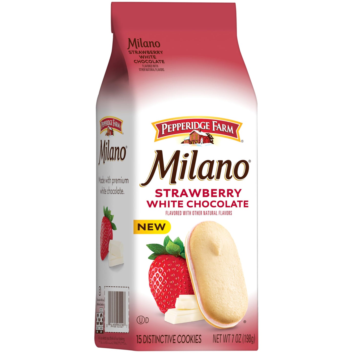 Pepperidge Farm Milano White Chocolate Strawberry Flavored Cookies, 7 Oz Bag
