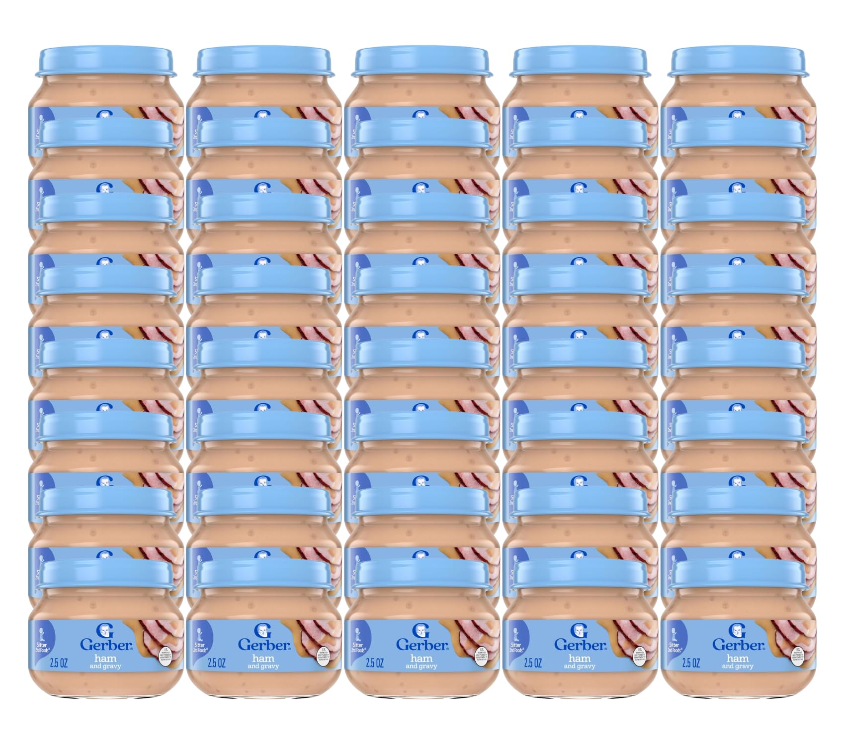 Gerber Baby 2Nd Foods Baby Food, Ham & Gravy,Non-Gmo Pureed Baby Food With Essential Nutrients Glass Jar (2.5 Ounce (Pack Of 40)