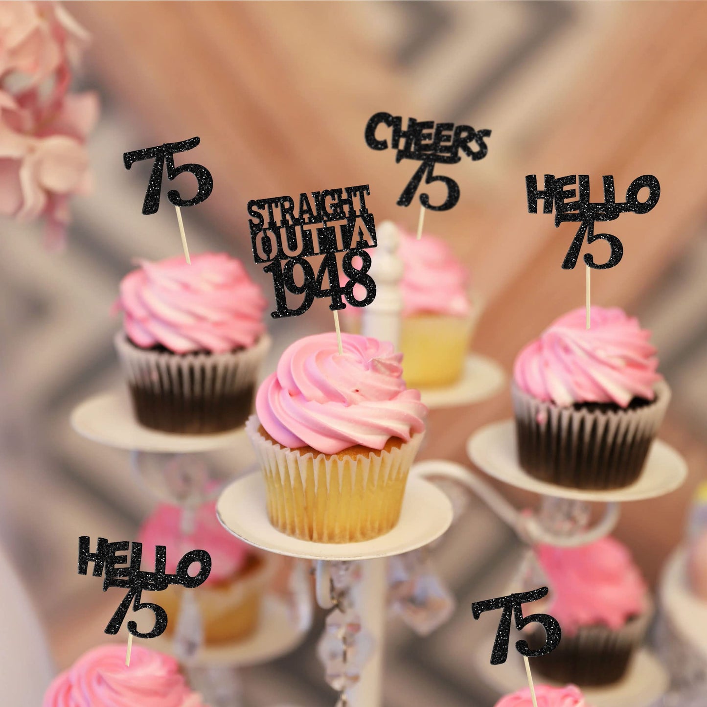 Gyufise 24Pcs Straight Outta 1948 Cupcake Toppers Glitter Seventy-five Happy 75th Cupcake Picks Cheers to 75 Years Birthday Cake