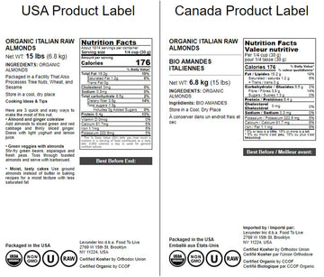 Food To Live Organic Almonds, 15 Pounds - Non-Gmo, Whole, Raw, No Shell, Unsalted, Vegan, Kosher, Bulk. Keto Snack. Good Source