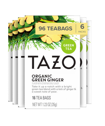 Tazo Organic Green Tea, Green Ginger, 96 Total Tea Bags (16Ct - Pack Of 6)