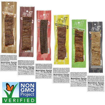 Primal Spirit Vegan Jerky 12-Pack - 10g Plant-Based Protein, Teriyaki, Hickory Smoked, Texas BBQ, Thai Peanut, Hot & Spicy, Mesquite Lime