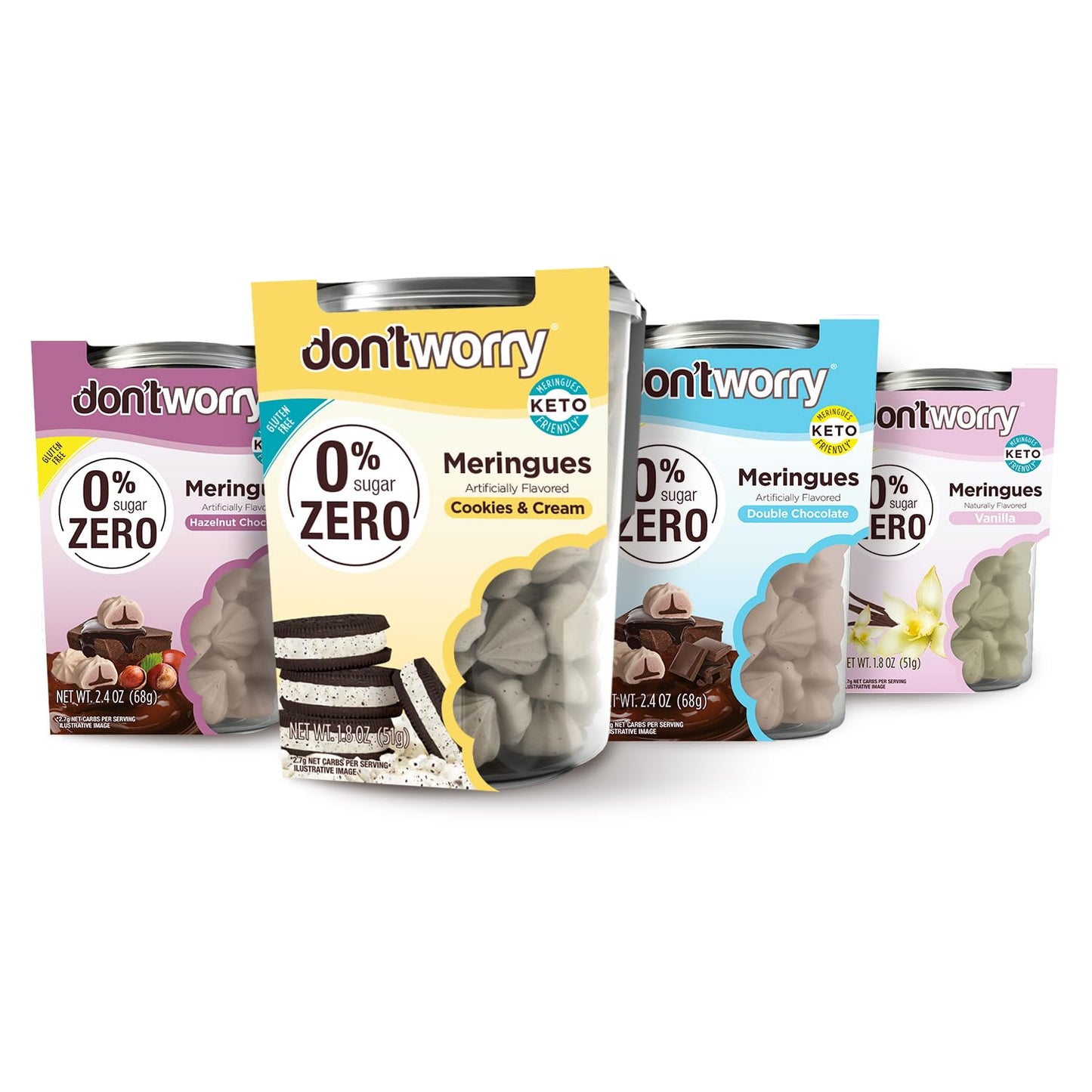 Dont Worry Meringue Cookies - Zero Sugar Snacks for Diabetics No Zugar Sugar Free Cookies Low Carb & Gluten Free Snacks Healthy Candy Alternative Keto Food Guilt-Free 4 Pack