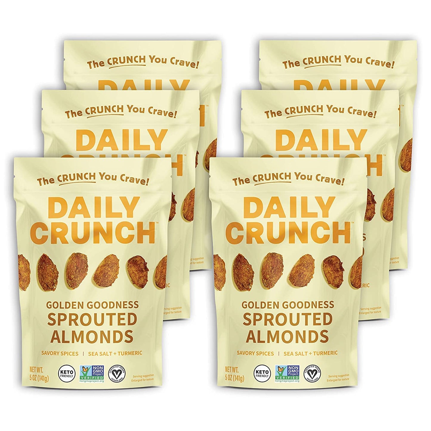 Daily Crunch Turmeric + Sea Salt Sprouted Almonds, Non GMO, 5 Ounces (Pack Of 6)