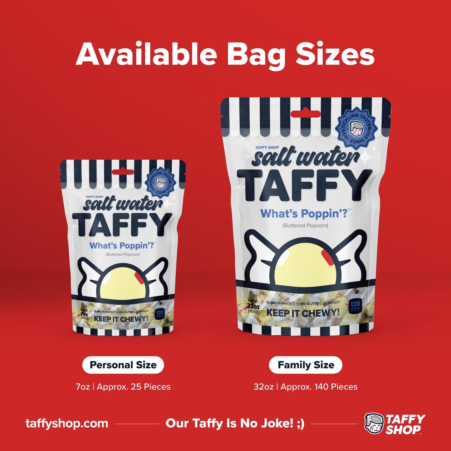 Taffy Shop Whats Poppin? Buttered Popcorn Salt Water Taffy - Gourmet Soft Chewy Candy, Bulk Sweet Snack, Fresh Gift & Gluten-F