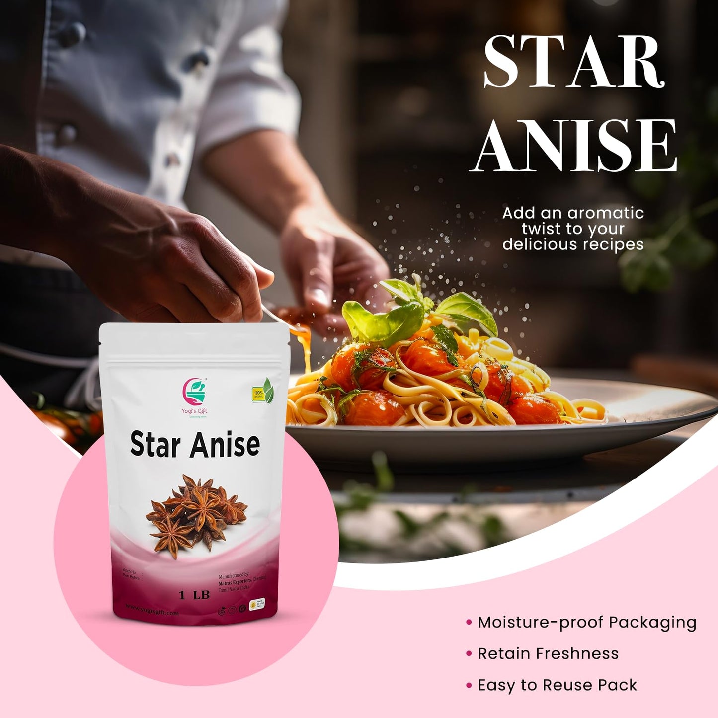Star Anise Whole 16 Oz | Add Exotic Aroma And Rich Flavor To Your Dishes | Premium Star Anise Pods For Gourmet Delights | By Yog