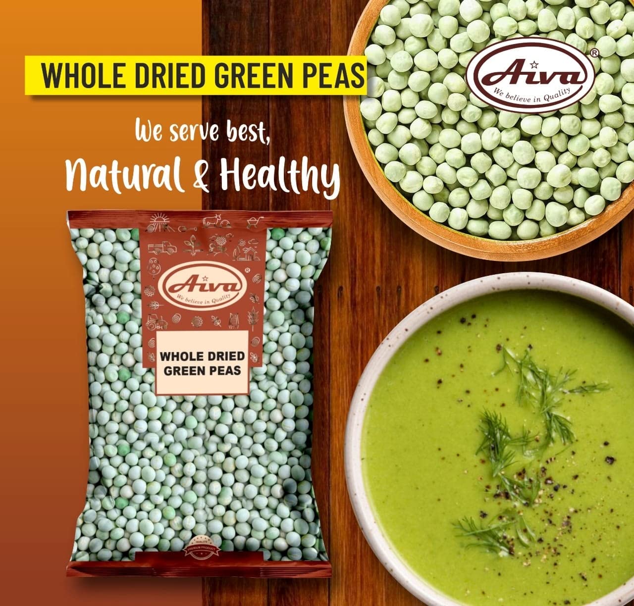 Aiva Dried Green Peas Whole (Vatana) 4 Lb Bulk– Premium Whole Green Peas For Soups, Curries, And Stews