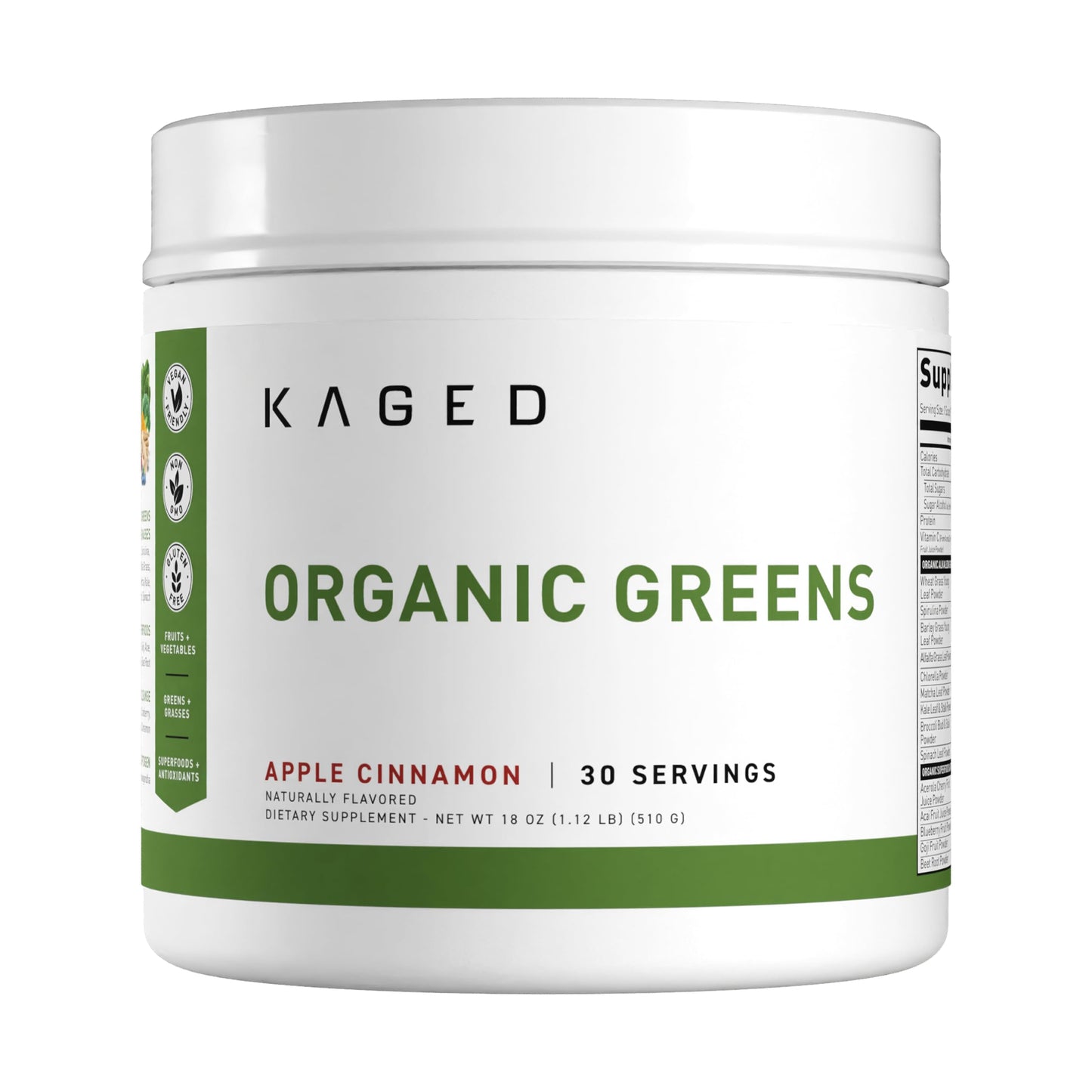 Kaged Organic Greens Powder - Apple Cinnamon Flavor, 30 Servings, 1.14 lb, Model KM-LIVP-030AC