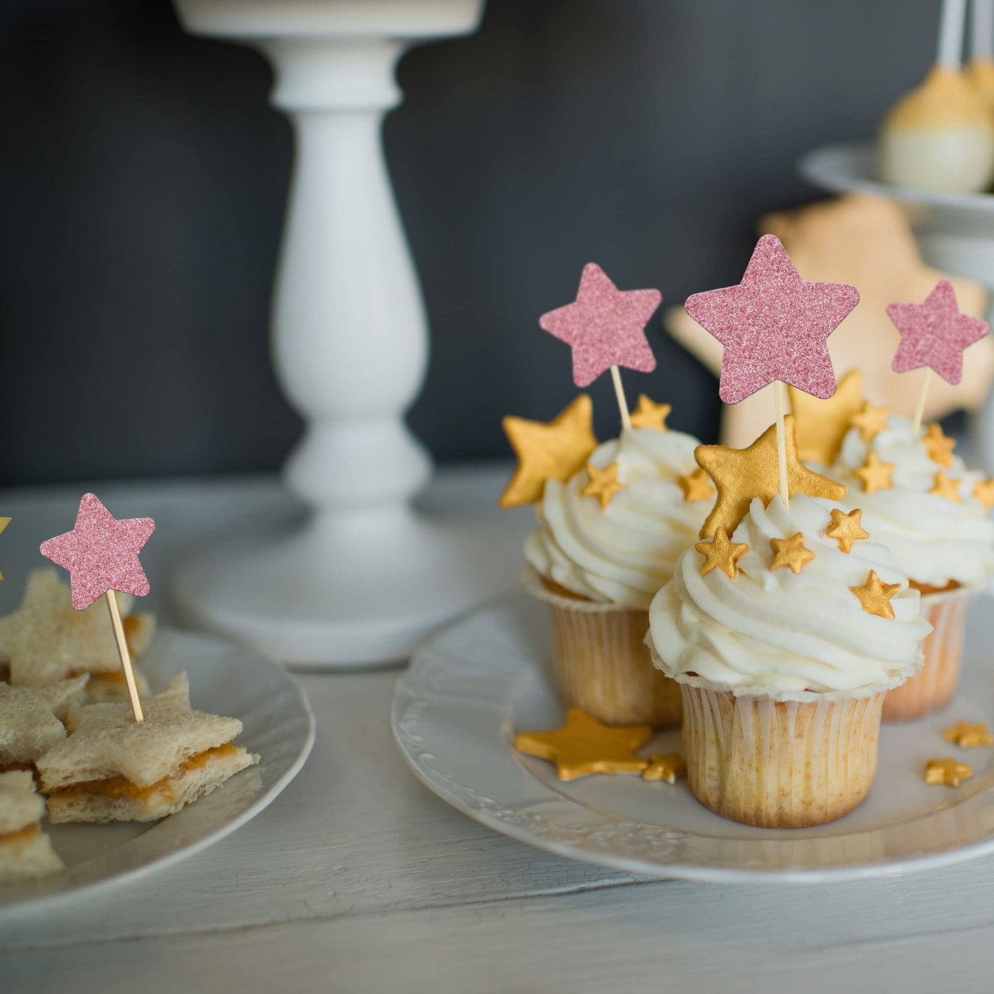 Gyufise 42Pcs Little Star Cupcake Toppers Pink Glitter Twinkle Star Cupcake Picks Wedding Engagement Bridal Shower Baby Shower B