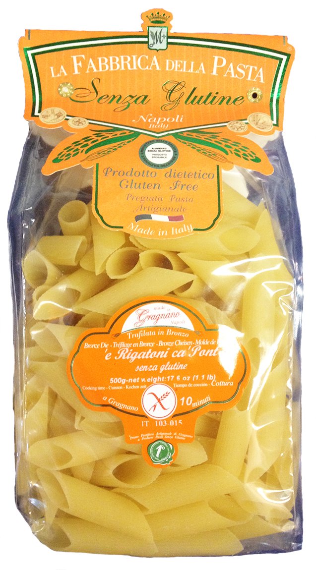 La Fabbrica Della Pasta Gluten Free Rigatoni ca Pont (Bias Cut) 500 Grams (1.1 lb) Bag