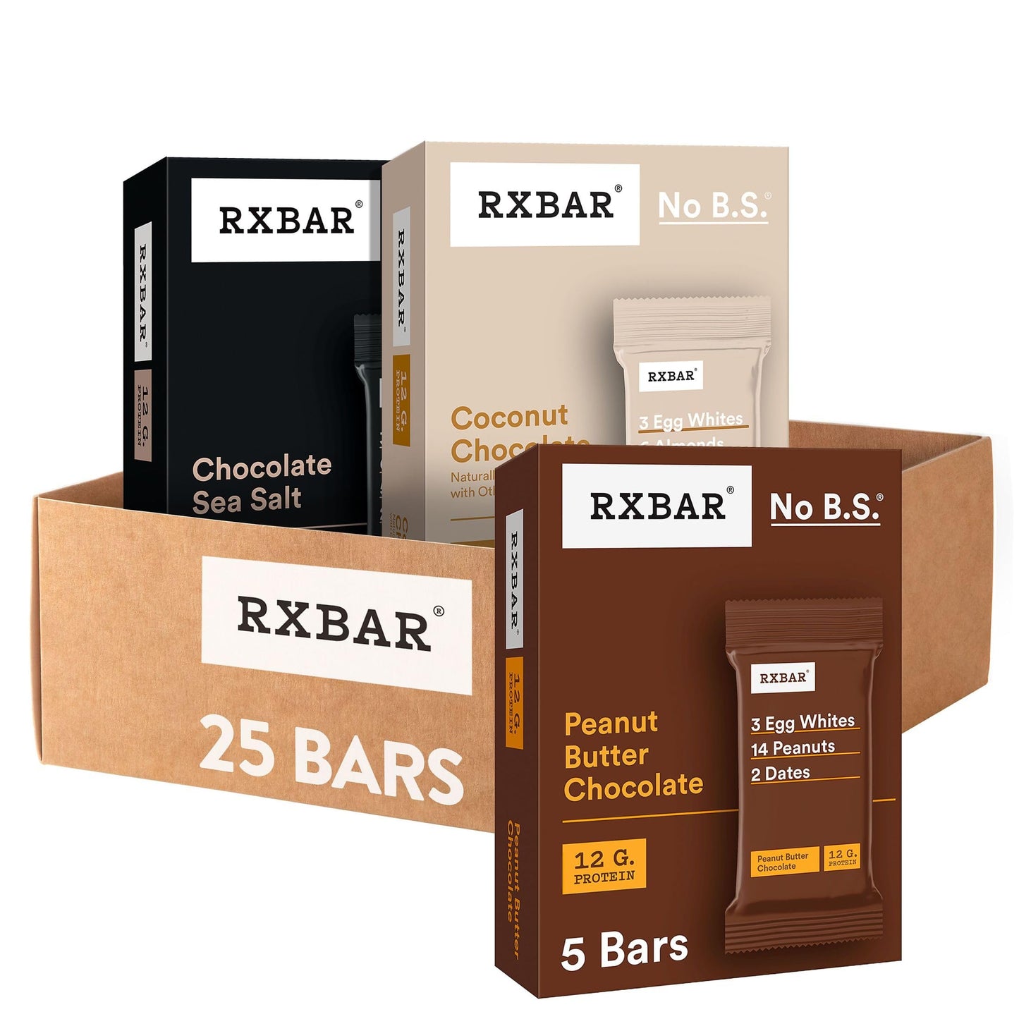 RXBAR Protein Bars, 12g Protein, Gluten Free Snacks, Chocolate Lovers Variety Pack (5 Boxes, 25 Count)