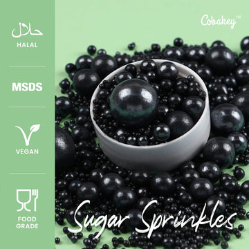 Cobakey Black Pearl Sugar Sprinkles for Cake Decorations, 3.52 oz - Ideal for Cupcakes, Weddings, Parties, and Holidays