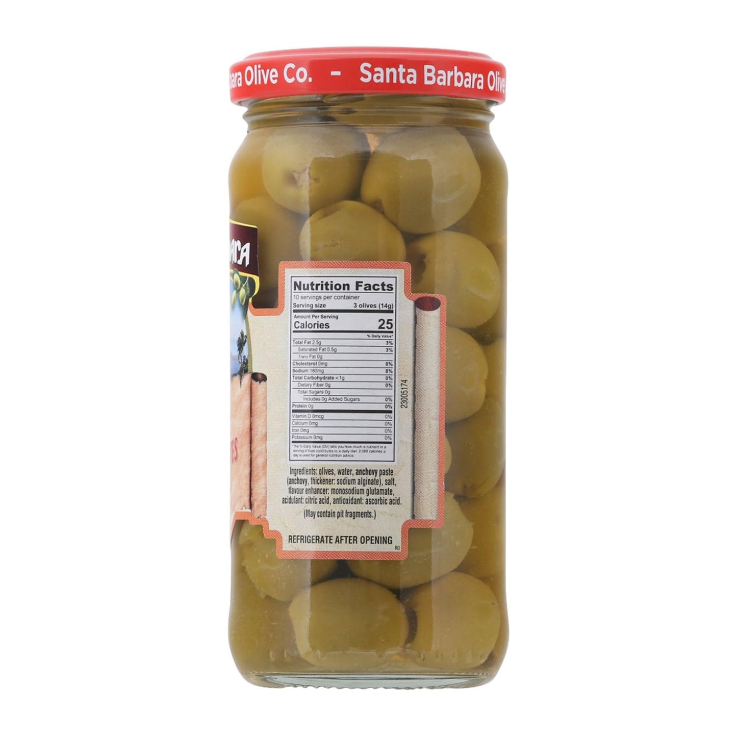 SANTA BARBARA CHILE ROASTER CO. Olive Anchovy Stuffed Olives, 5 oz, Plastic, Pack of 1