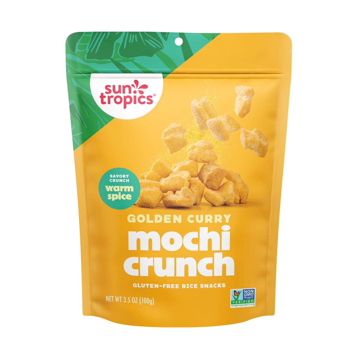 Sun Tropics Mochi Crunch, Golden Curry Flavor- 3.5 oz (1 Pack) | Crispy Crunchy Bites, Rice Nuggets | Mochi Puff Rice Crackers-