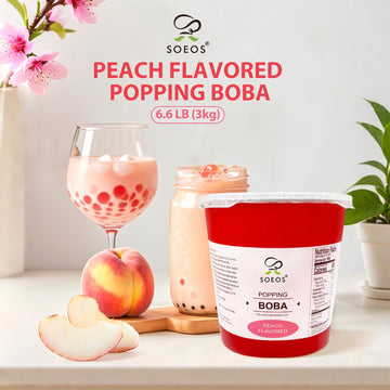 Soeos Peach Flavored Popping Boba Pearls 6.6 Lb (3000 G), Bursting Boba Pearls For Bubble Tea, Beverages, Shakes, Desserts, Smoo