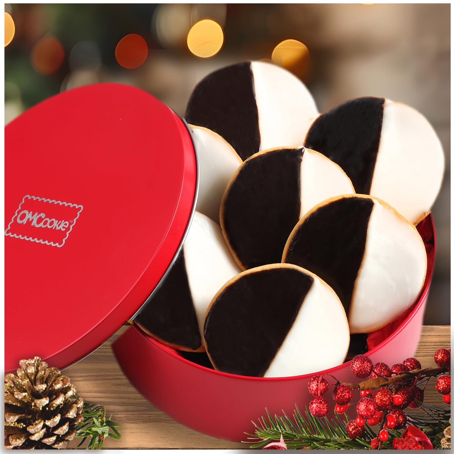 Christmas Cookies Gift Basket Black And White Cookies Food Gourmet 1 Lb. Holiday Gift For Men Women Tin Individually Wrapped | New York Style | Large Fresh Soft Bakery Chocolate | Birthday Sympathy Get Well