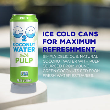 C2O - Coconut Water with Pulp (8 Pack) - Made with Fresh Coconut Water, 100% Fruit Juice - Plant Based, Non GMO, Canned Water -