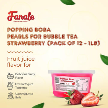 Fanale Popping Boba Pearls for Bubble Tea - Strawberry Flavor - 1 lb x 12 Pack