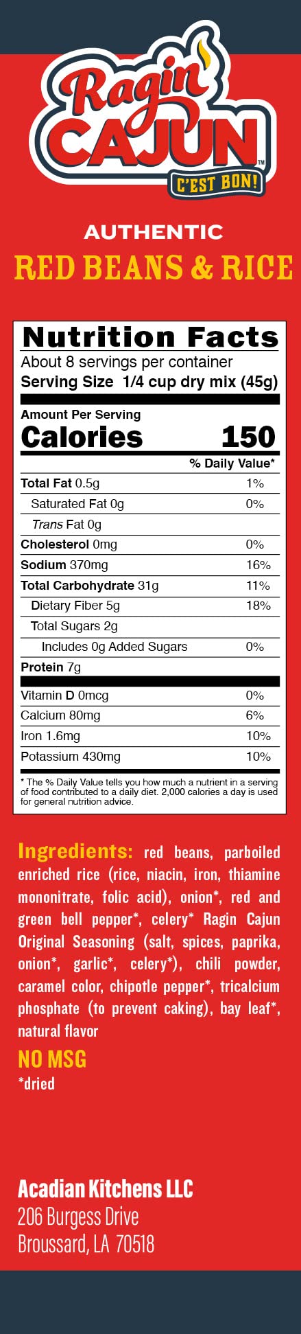 Ragin Cajun Fixins Red Beans and Rice, 8oz Pack of 6