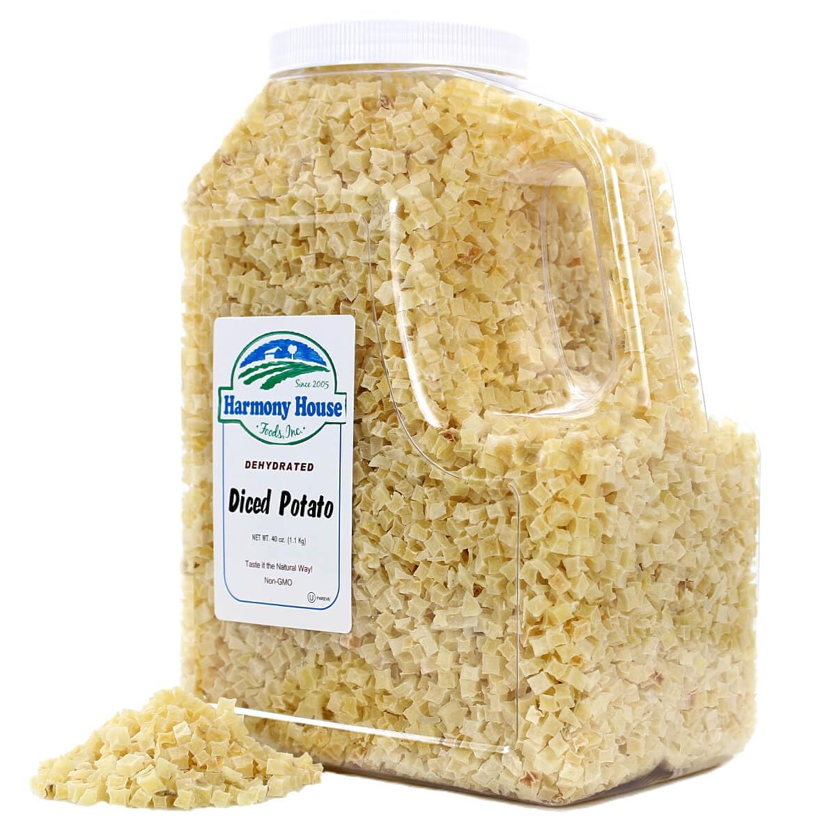 Harmony House Foods Dehydrated Diced Potatoes - Dried Potato Pieces, For Hash Browns, Stews, Soups, Home Fries, And More, 40 Ounces