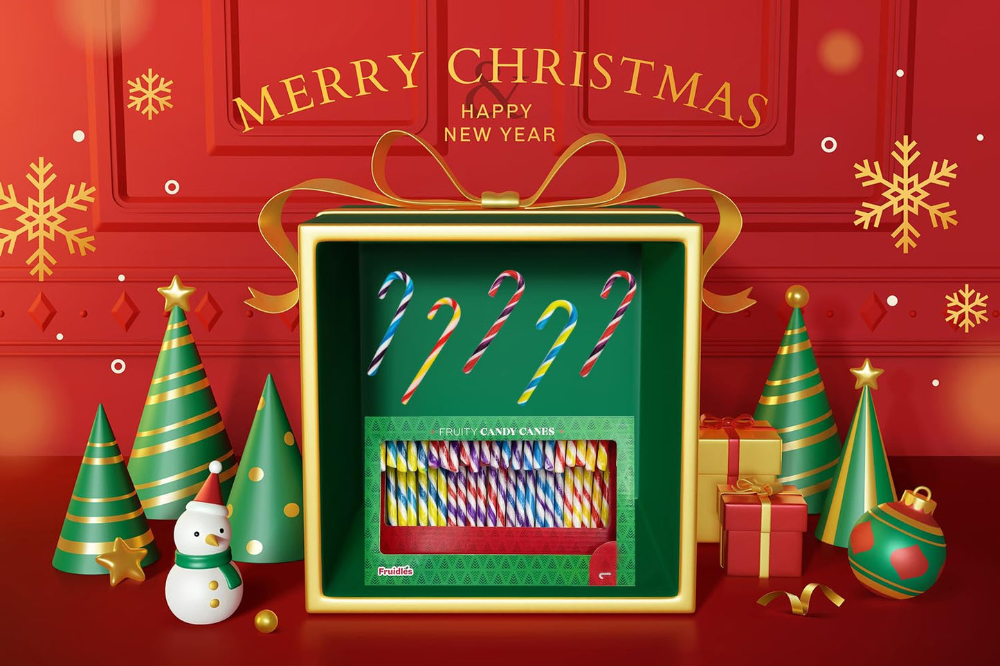 Fruidles Christmas Candy Canes Suckers, Multicolored Rainbow Flavor, 24-Pack