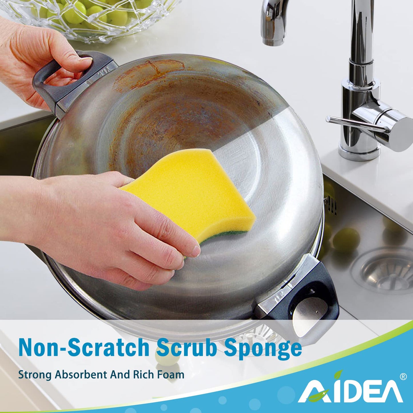 Aidea Heavy Duty Scrub Sponge-12Count, Cleaning Scrub Sponge, Stink Free Sponge, Effortless Cleaning Eco Scrub Pads For Dishes,P